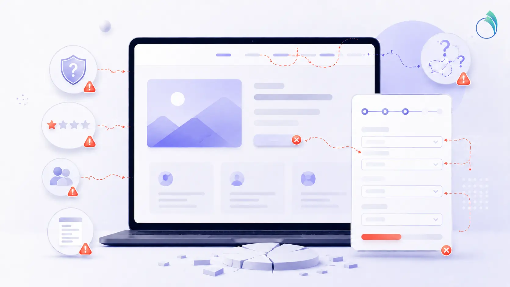 Website trust signals confusing navigation and contact form errors