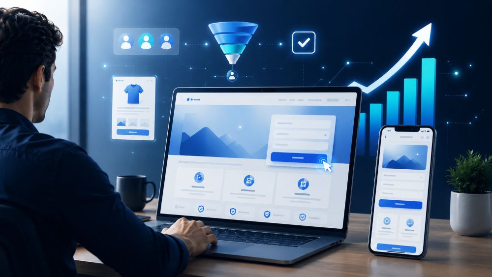 Landing page and mobile interface designed to improve conversions and increase sales through digital marketing
